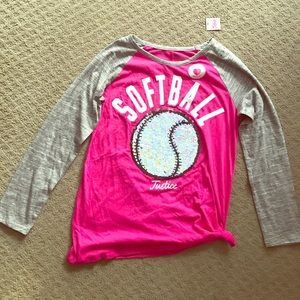 Girl’s size 18 Justice long sleeve softball shirt